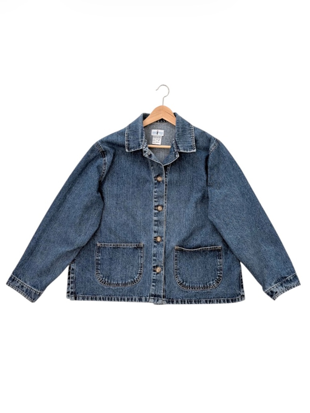 Vintage French Dressing Classic Boxy Denim Chore Jacket in Medium Blue